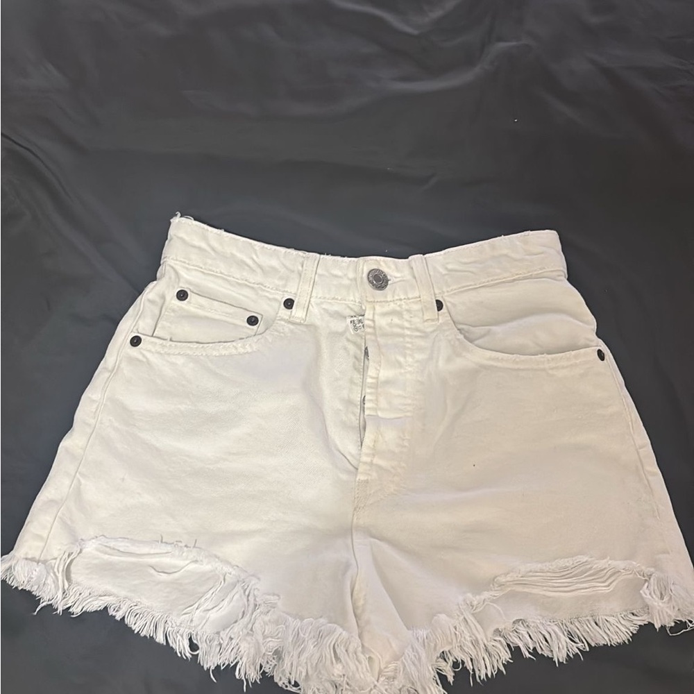 Zara White Frayed Jean Shorts